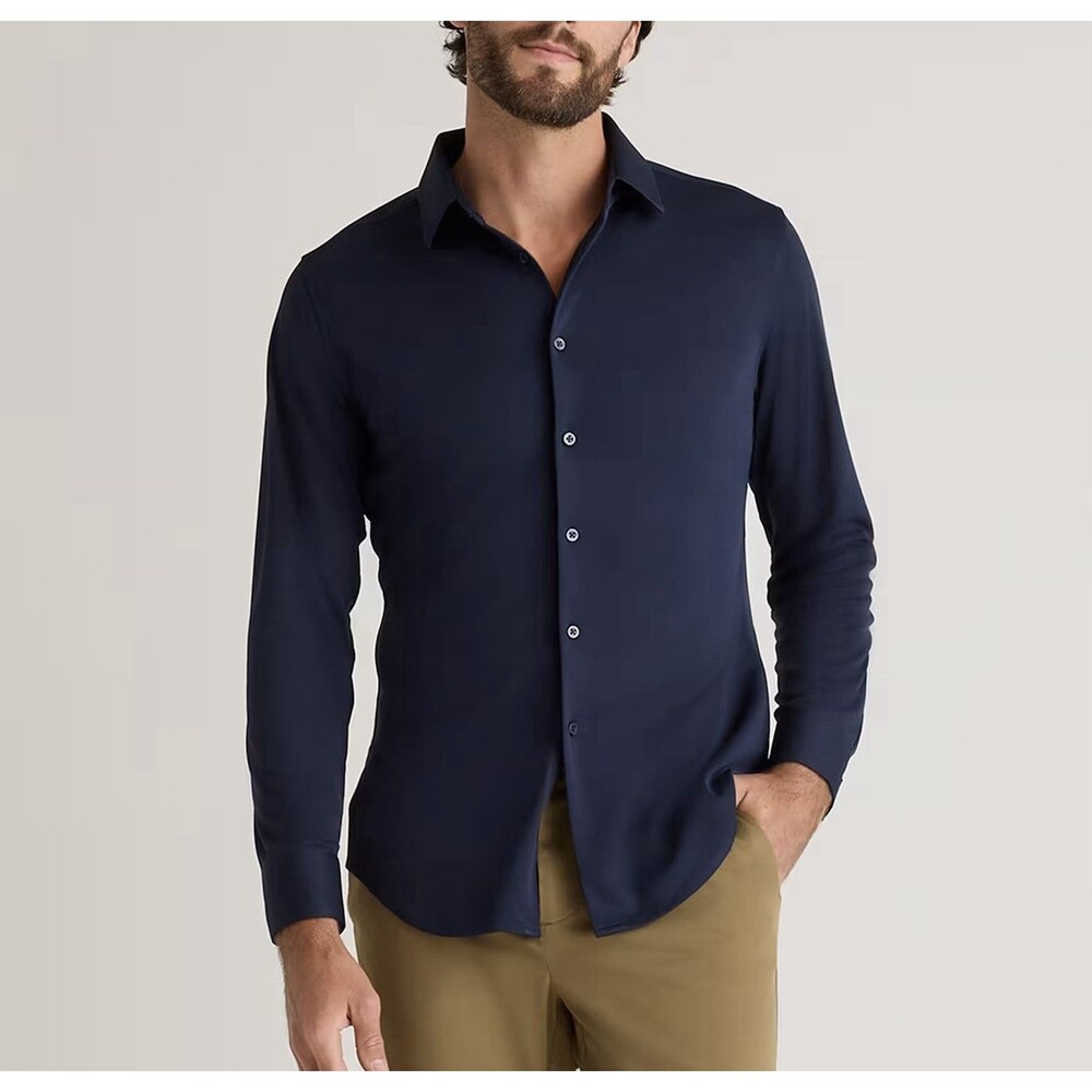 Quince Men Navy Size Large Dress Stretch Long Sleeve Button Down NWOT